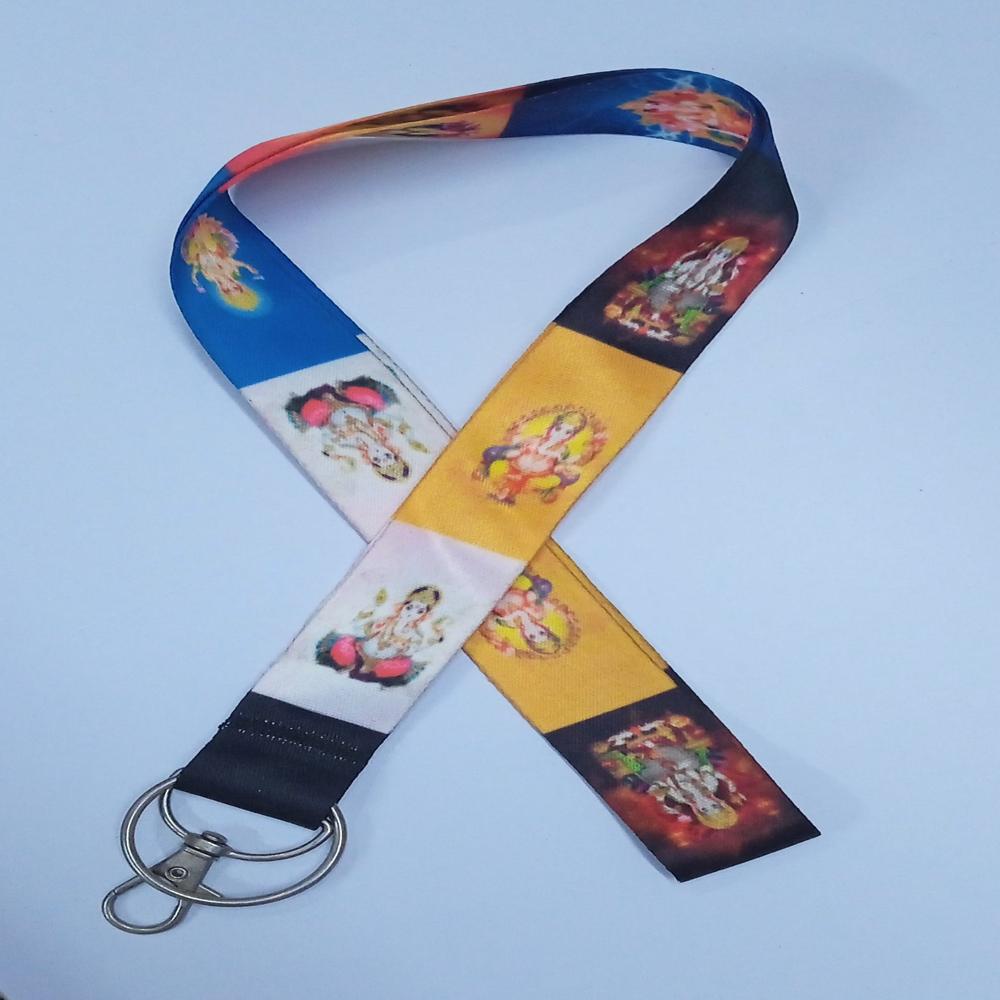 25mm Lord Ganesha Satin Keychain With Dog Hook and Stiching With Flat Challa Ring