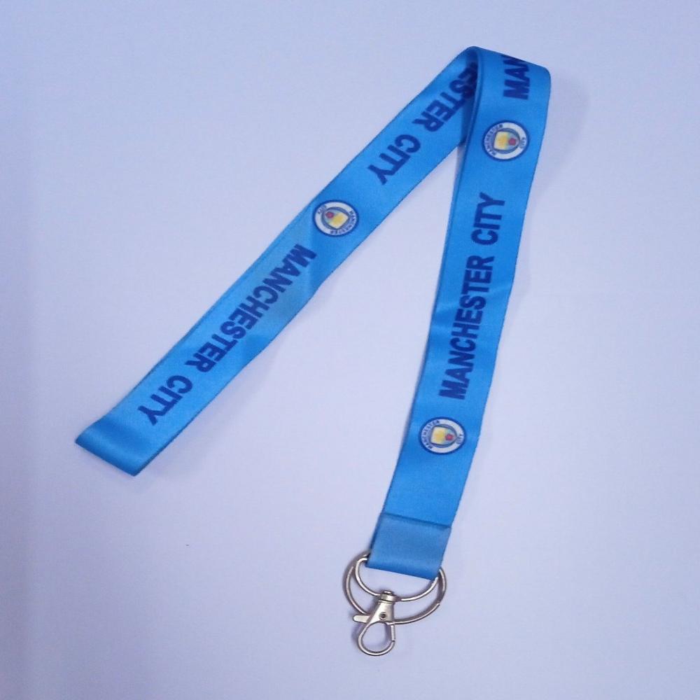 25mm Manchester City Satin Keychain With Dog Hook and Stiching and Flat Challa Ring