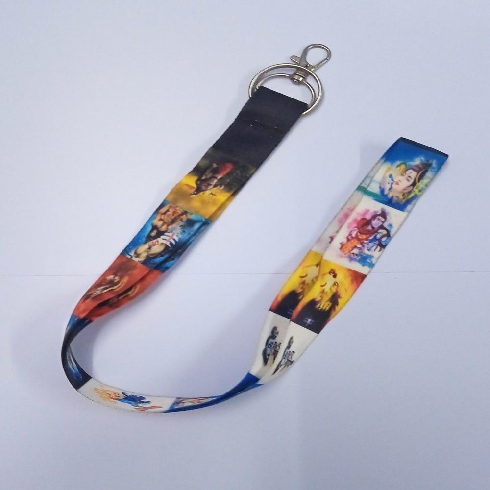25mm Lord Shiva Satin Keychain With Dog Hook and Stiching With Flat Challa Ring