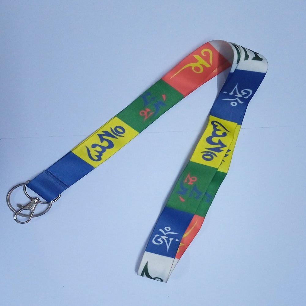 25mm  BUDDHIST MANTRAS satin keychain with dog hook stiching nd flat challa ring