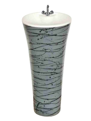 One Piece Ceramic Design Pedestal Free Standing Oval Wash Basin