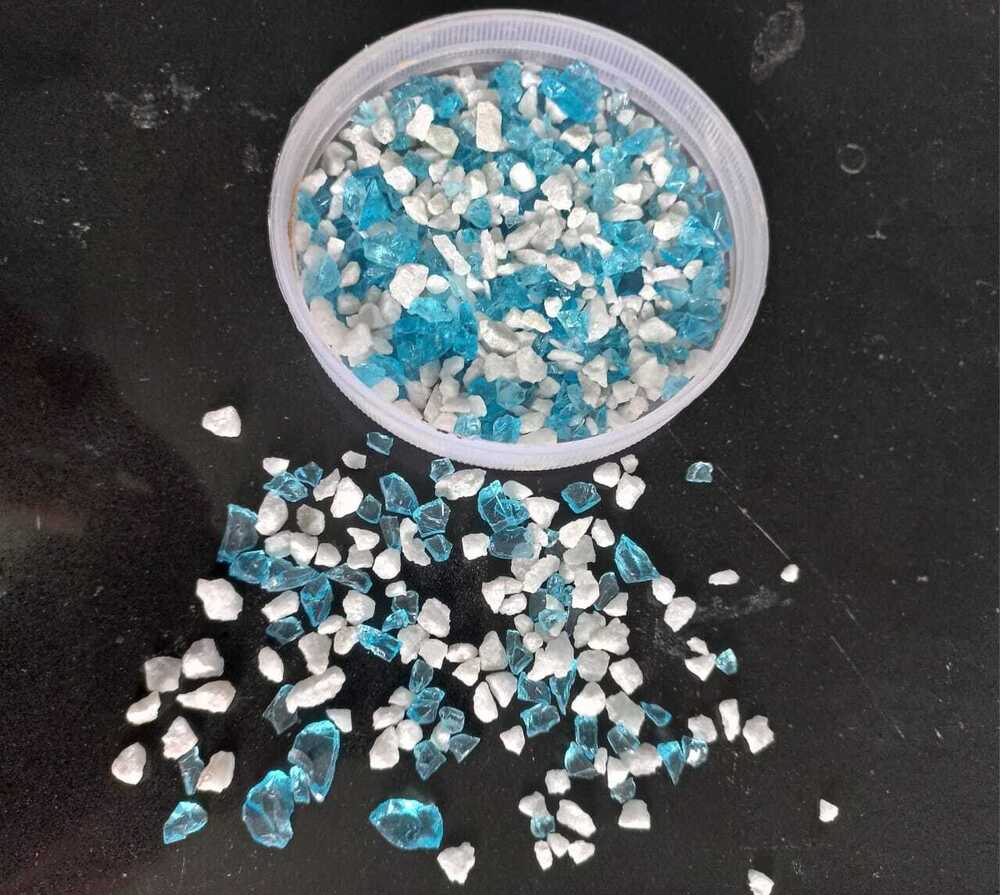 SKY BLUE GLASS CHIPS AND WHITE MARBLE CHIPS MIXTURE TERRAZZO GLASS CHIPS