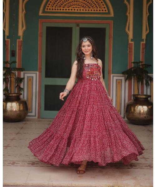 Design a New upcomimg Navratri Festival Anarkali Color Full Length Gown for Women