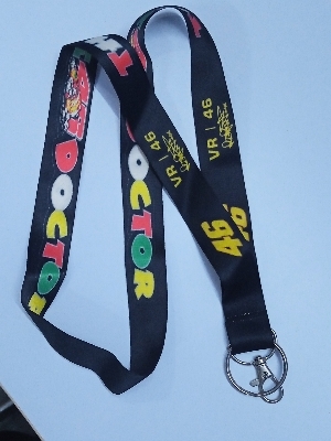 25mm THE 46 DOCTOR satin keychain with dog hook stiching and flat challa ring