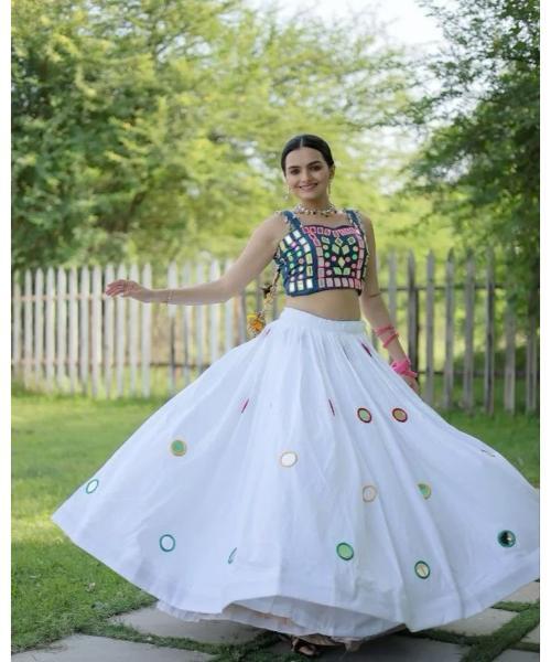 Rayon Gamthi Work White Concept Navratri Special Chaniya Choli - Design: Plain