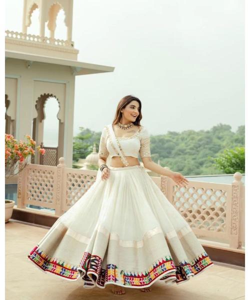 Rayon gamthi work White Concept Navratri Special Chaniya Choli