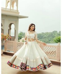 Rayon gamthi work White Concept Navratri Special Chaniya Choli