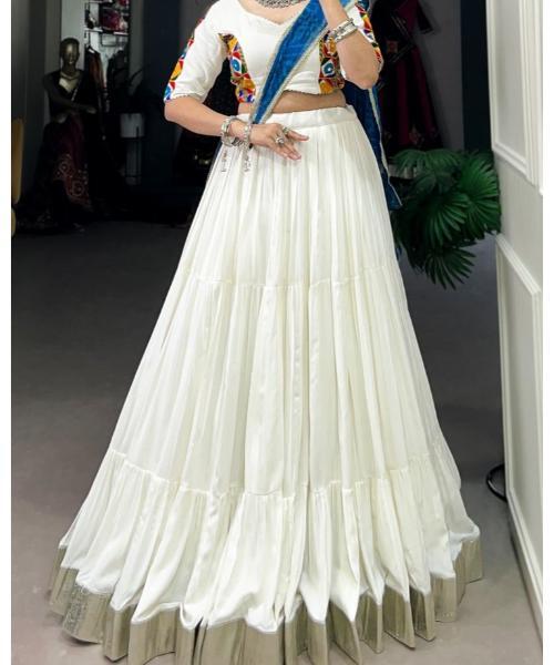 Rayon Gamthi Work White Concept Navratri Special Chaniya Choli - Design: Plain