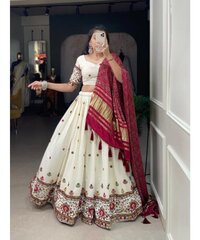 Rayon gamthi work White Concept Navratri Special Chaniya Choli