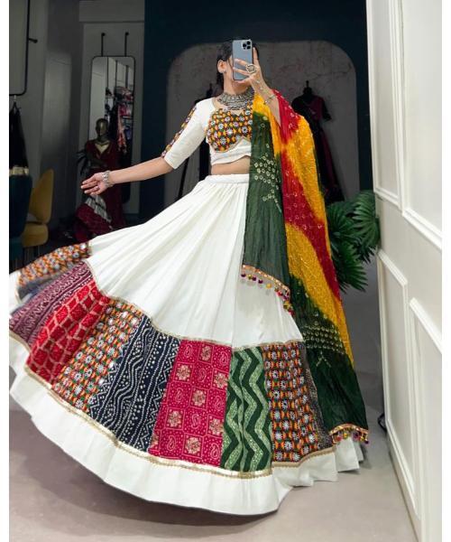 Rayon Gamthi Work White Concept Navratri Special Chaniya Choli - Design: Plain