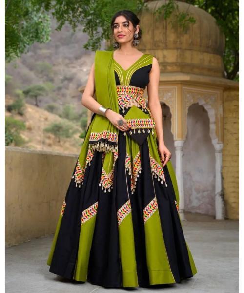 Precious Black Rayon Navratri Lehenga Choli With Dupatta