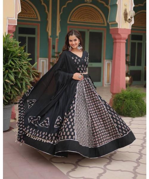 Precious Black Rayon Navratri Lehenga Choli With Dupatta