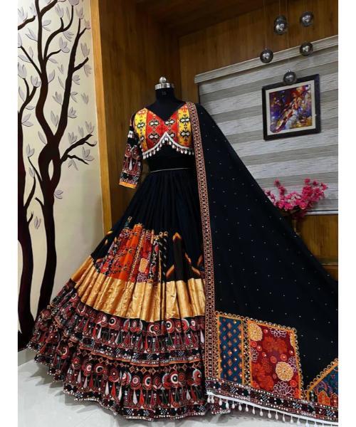 Muslin Cotton Original Kodi mirror work Navratri Garba Chaniya Choli (Stitched)