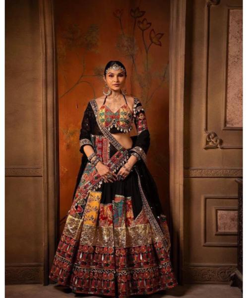 Muslin Cotton Original Kodi mirror work Navratri Garba Chaniya Choli (Stitched)