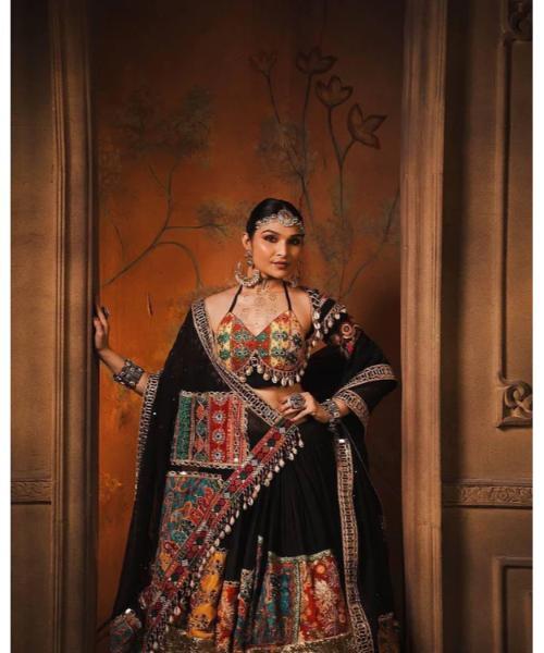 Muslin Cotton Original Kodi mirror work Navratri Garba Chaniya Choli (Stitched)