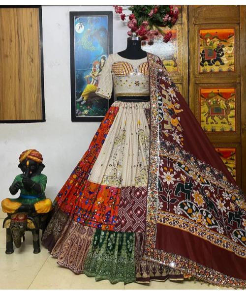 Muslin Mirror Work with digital print Navratri Special Chaniya Choli