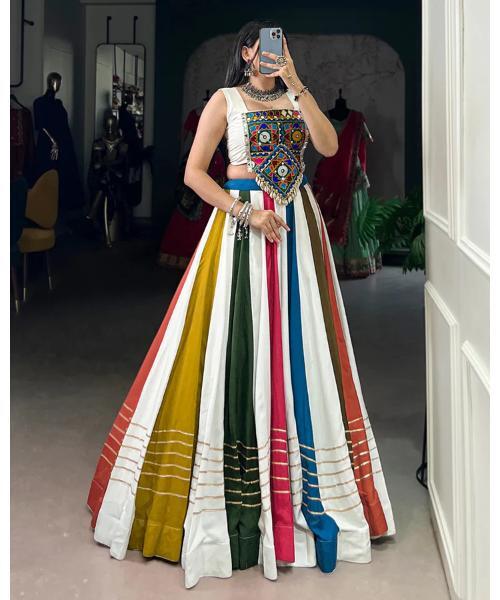 White Color Rayon Navratri Lehenga Choli