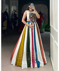 White Color Rayon Navratri Lehenga Choli