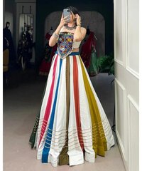 White Color Rayon Navratri Lehenga Choli