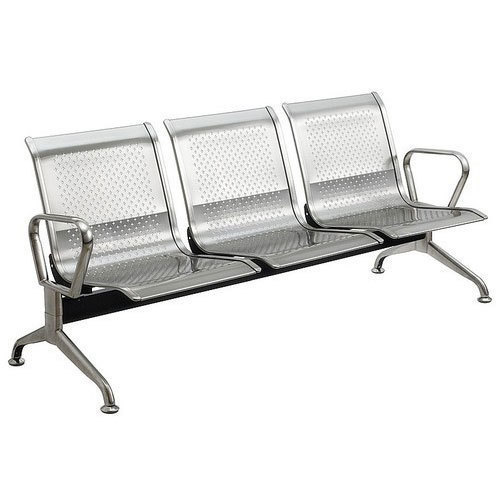 Mild Steel Three Seater Waiting Chair - Color: Silver