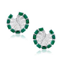 Emerald & Lab Grown Diamond Wheel Earrings in 18K White Gold