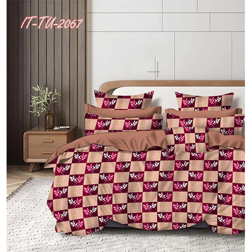 Floral Checkered Bedding Set - Luxury Double Bed Sheets with Pillow Cover