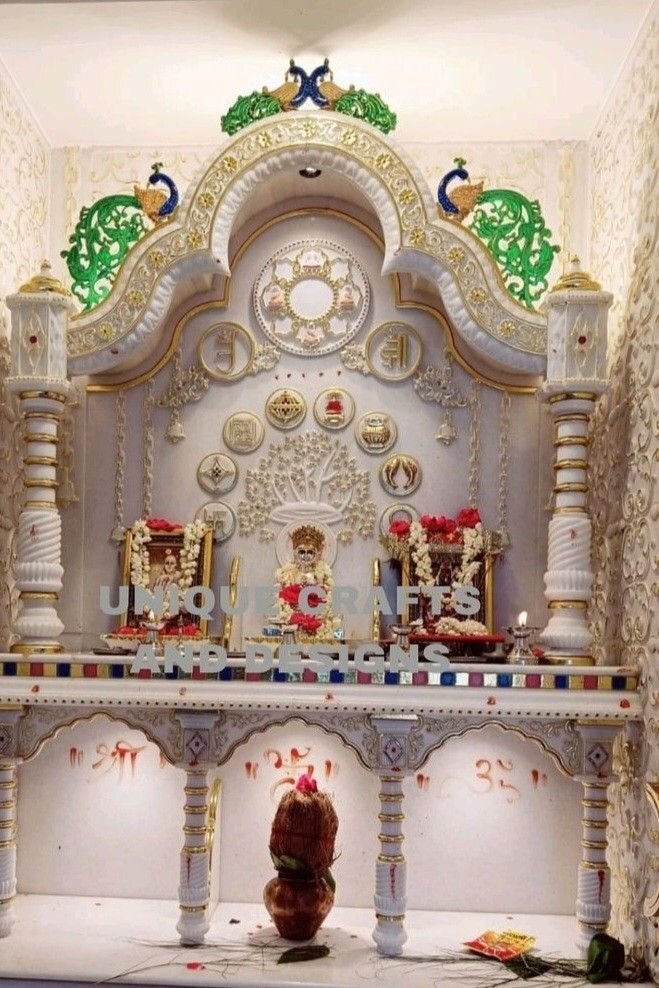 Handcrafted Marble Mandir for Office & Home