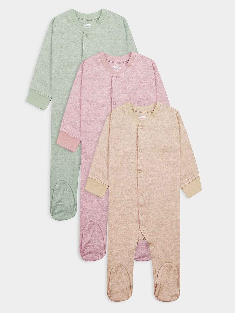 Baby  Organic  Cotton 3 pack Sleepsuits Mixed