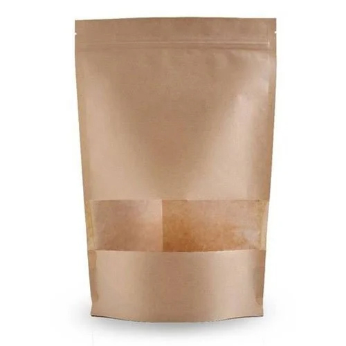 Kraft Paper Stand Up Window Zipper Pouch - Color: Brown