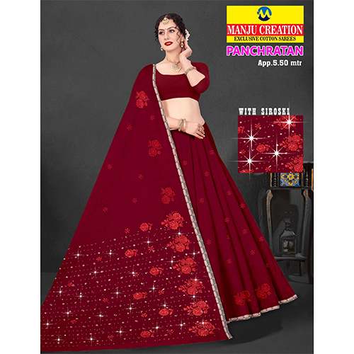Panchratan Cotton Saree - Color: Multicolor Available