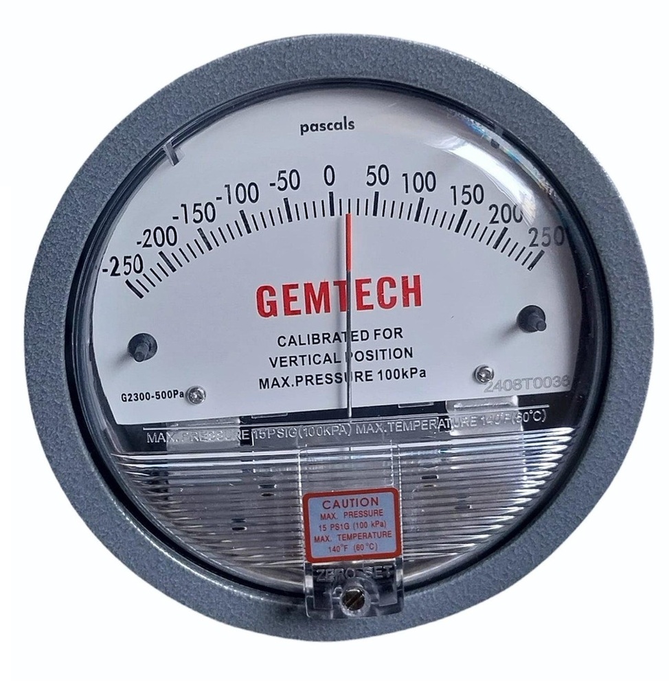 GEMTECH Series G2300-300PA Differential Pressure Gauge Range 150-0-150 Pa