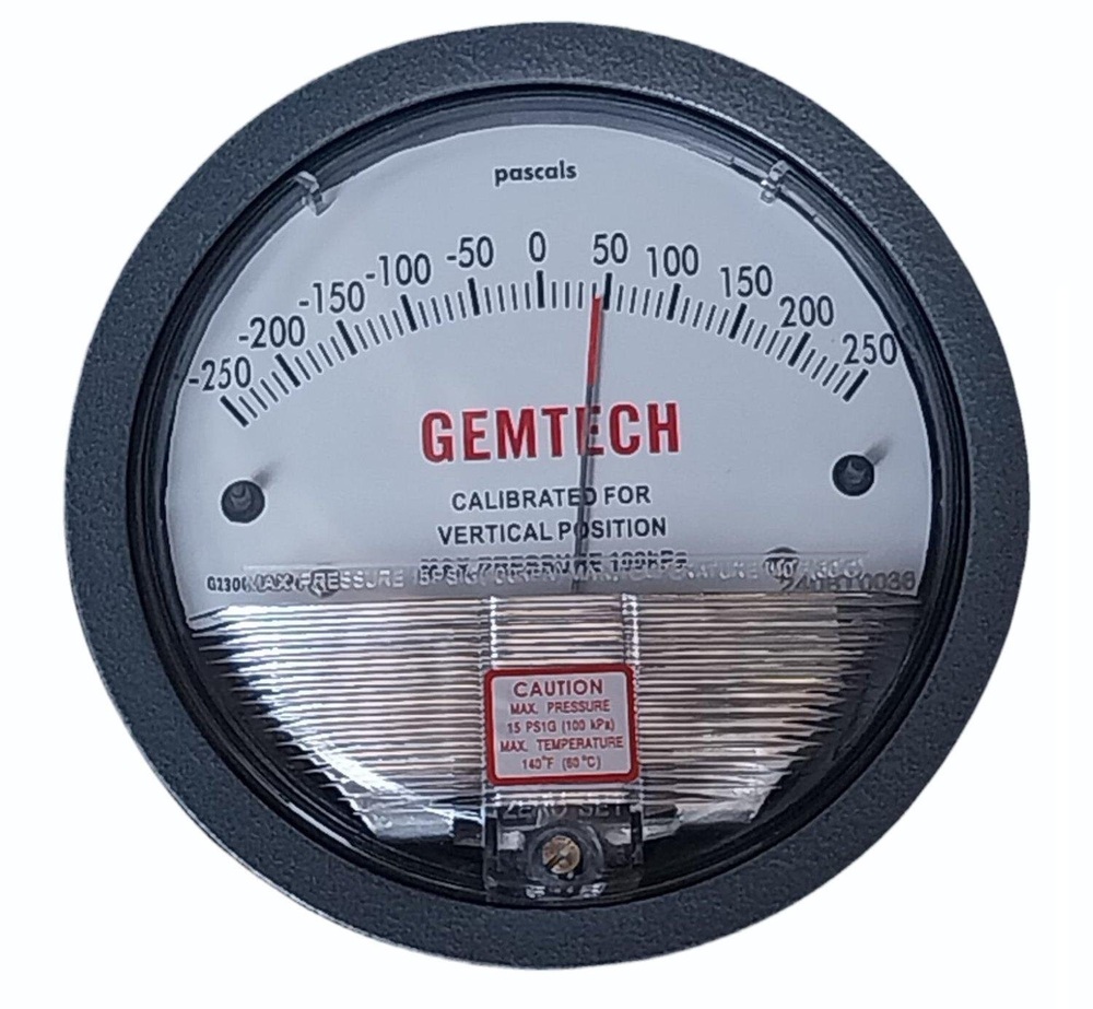 GEMTECH Series G2300-300PA Differential Pressure Gauge Range 150-0-150 Pa