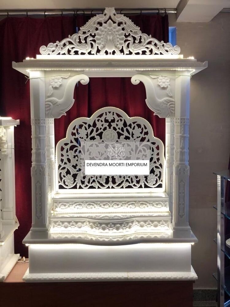 Pure White Marble Temple with Designer Pillars