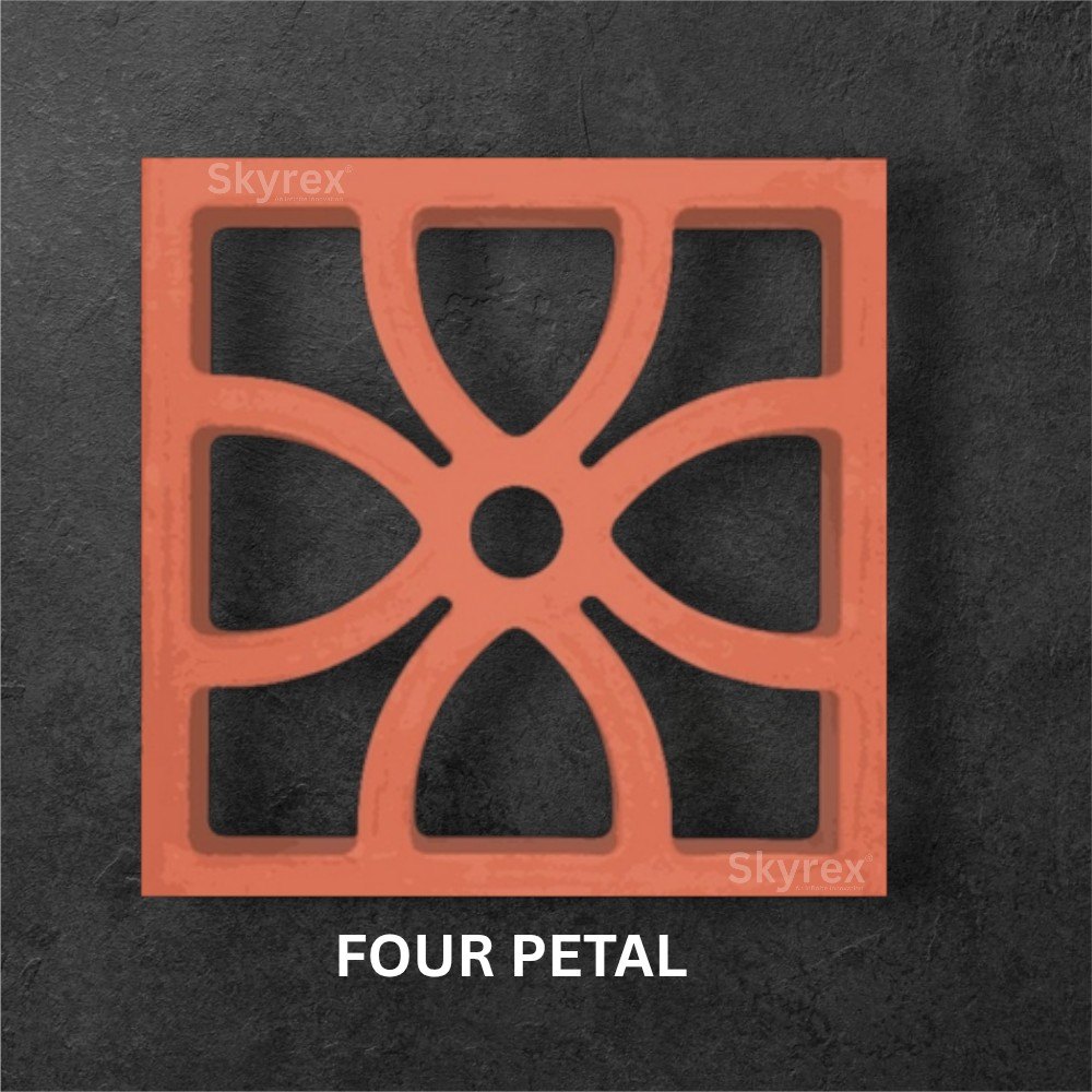 Four Petal Terracotta Clay Jali - Color: Oranges