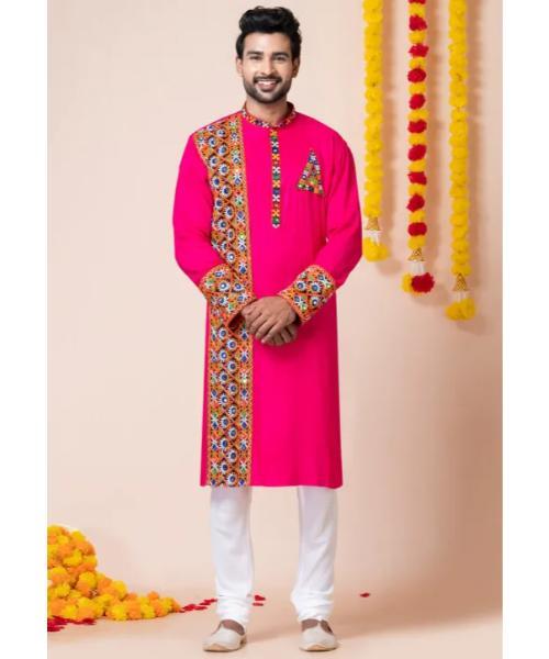 Navratri Special Rayon Kurta Set - Rayon Fabric, Available In Red With Off White Churidar | Enhanced With Resham, Kutch, And Mirror Work