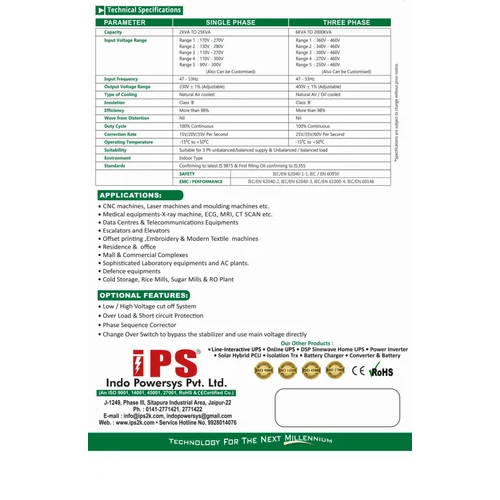 15kva Three Phase Servo Voltage Stabilizer