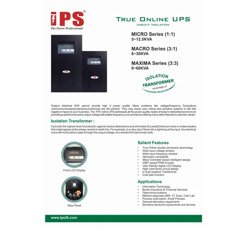 30KVA 3 Phase Input Online UPS, Transformer Based, Supplier, Rate Details