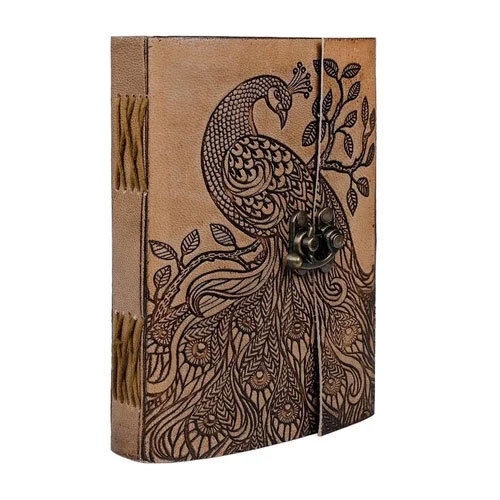 Peacock Design Leather Journal Emboss Diaries - Binding: Perfect Binding