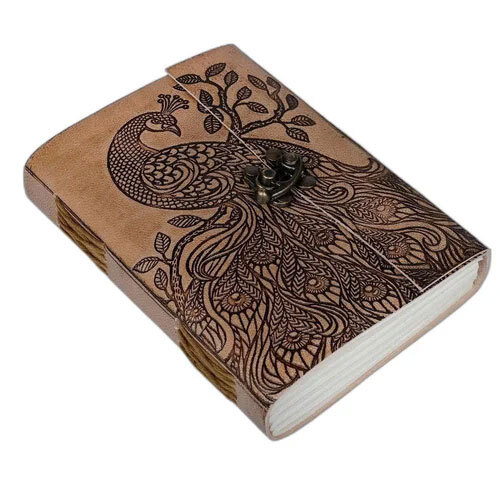 Peacock Design Leather Journal Emboss Diaries - Binding: Perfect Binding