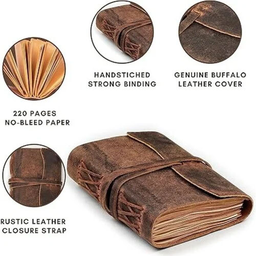 Vintage Handmade Leather Journal - Binding: Perfect Binding