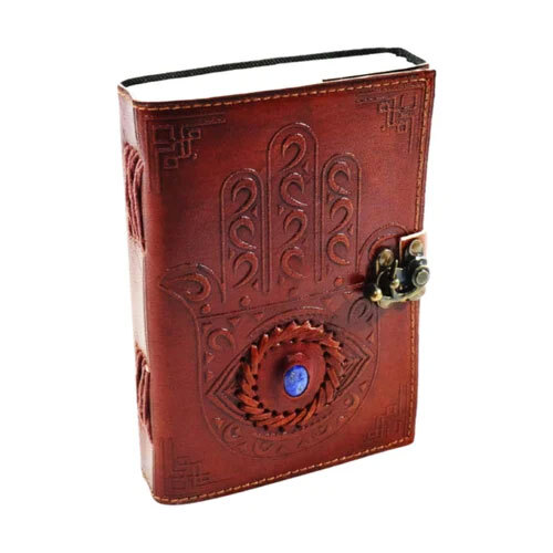 Hamsa Hand Stone Leather Journal Unruled