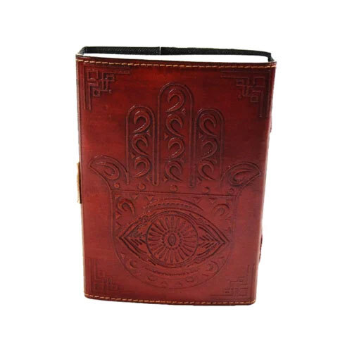 Hamsa Hand Stone Leather Journal Unruled - Color: Red