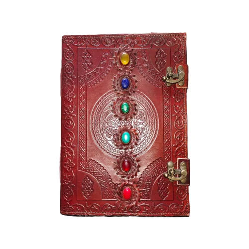 Chakra Six Stone Leather Journal A4 Handmade Paper Unruled