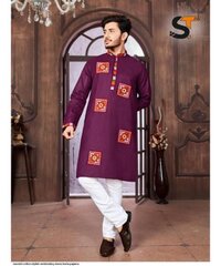 Navratri Cotton Stylish Embroidery Mens Kurta Pajama - Cotton With Embroidery, Sizes M(42) L(44) Xl(46), Stylish Pattern With Pocket, Exclusive Back Design