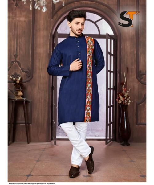 NAVRATRI COTTON STYLISH EMBROIDERY MENS KURTA PAJAMA