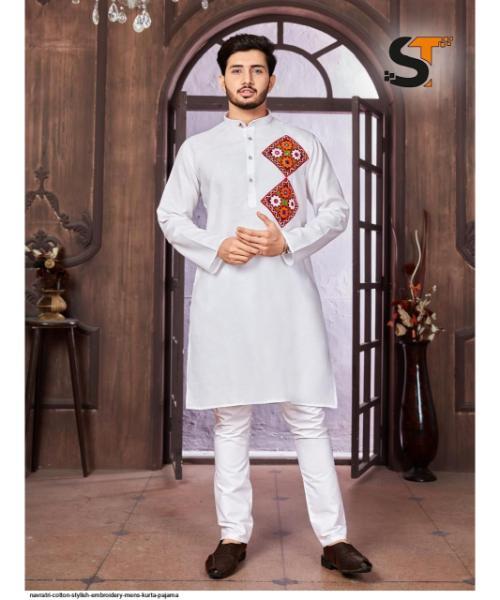 NAVRATRI COTTON STYLISH EMBROIDERY MENS KURTA PAJAMA