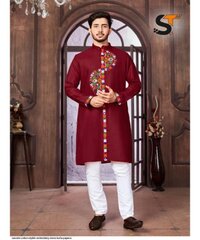 NAVRATRI COTTON STYLISH EMBROIDERY MENS KURTA PAJAMA