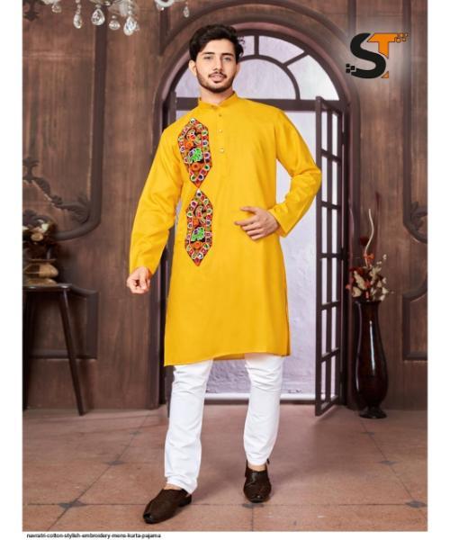 NAVRATRI COTTON STYLISH EMBROIDERY MENS KURTA PAJAMA