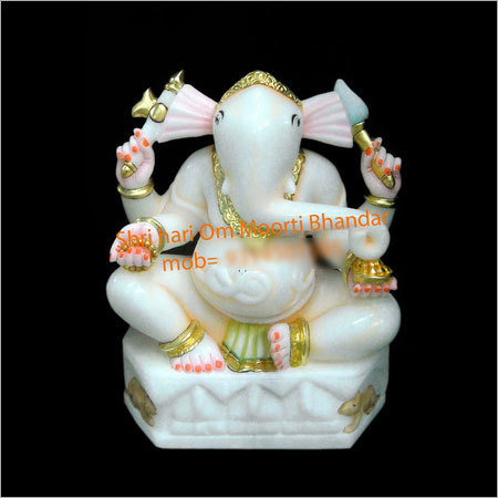 Marble Ganesh Statue - 12 Inch, Pink and Yellow Color, Durable and Eco-Friendly | Easy to Clean, Moisture Proof, Carved Design