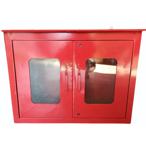 Mild Steel Double Door Fire Hose Box - Color: Red